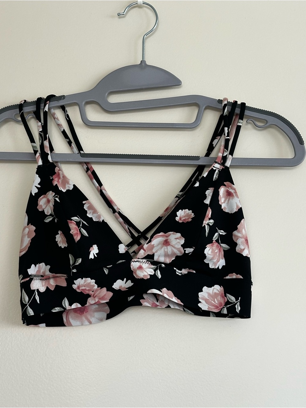 Floral Black & Pink Strappy Bralette